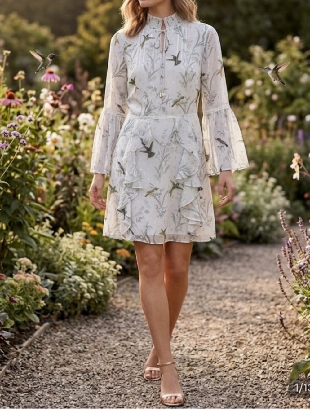 Ted Baker Andray Fortune Hummingbird Ruffle Dress M/8